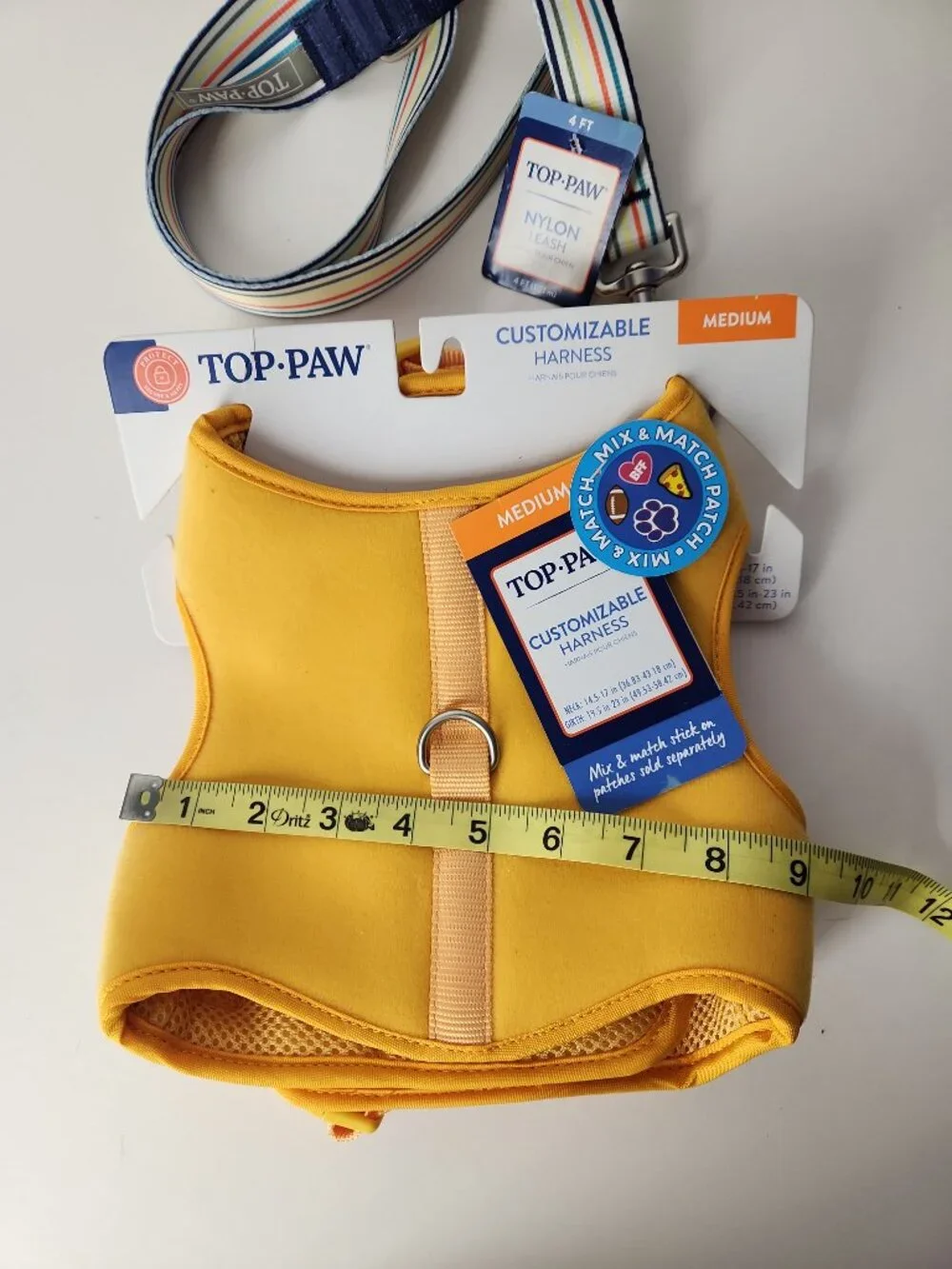 Customizable Dog Harness size M Yellow and Leash 4ft Rainbow Stripe Top Paw